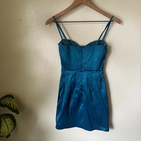 Lulus | Brilliant Flirt Teal Blue Taffeta Bustier Mini Bodycon Dress - Picture 6 of 7